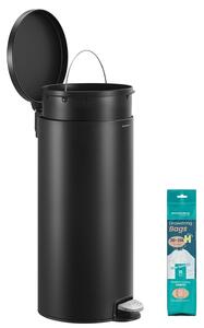 Fém kerek konyhai szemetes, 30 L, pedálos, műanyag belső vödörrel, fekete