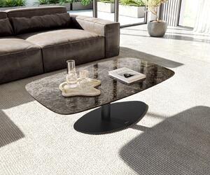 DELIFE Dohányzóasztal Edge hajóformájú 120x70 cm Laminam® Emperador Extra Lucidato kerámia sötétbarna Vibany fém fekete