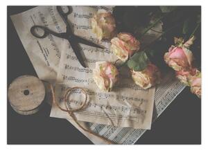 A zenei jegyzetek és a rózsák képe (70x50 cm)
