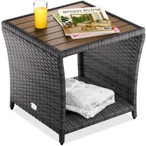 ROCCO polyrattan oldalasztal akácfával, 40x45x45cm, barna/szürke Casaria