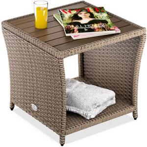 ROCCO polyrattan oldalasztal akácfával, 40x45x45cm, krémszínű Casaria