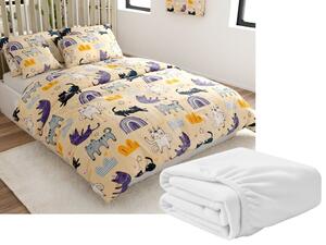 Mikroplüss ágyneműgarnitúra PURRSLEEP bézs + mikroplüss lepedő SOFT 180x200 cm fehér, franciaágy