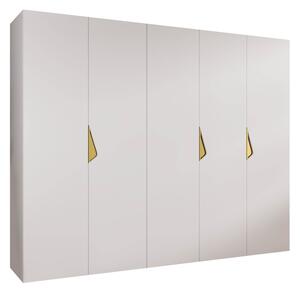 Gardróbszekrény Hartford 621, Laminált forgácslap, 202x250x52cm, Fehér, Aranysárga