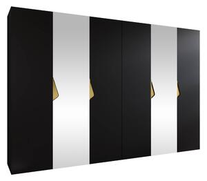 Gardróbszekrény Hartford 627, Laminált forgácslap, 202x300x52cm, Fekete, Aranysárga