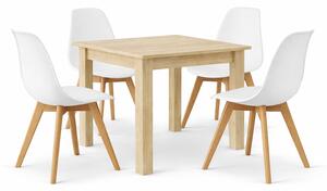Étkezőasztal szett: NP 80×80 cm sonoma + 4 db KITO szék fehér/natúr láb