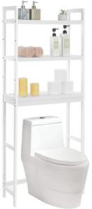 Mosógép feletti tárolószekrény, bambusz fürdőszoba szekrény, fehér 63x26x163cm