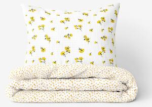 Goldea krepp ágyneműhuzat - cikkszám 951 - sárga virágok fehér alapon 140 x 220 és 70 x 90 cm