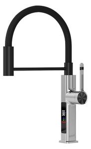 Welland H-6047 mosogató smart csaptelep - kihúzható flexibilis fej - vízhőfok kijelző (fekete - króm)