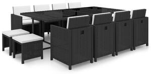 VidaXL 13-részes fekete polyrattan kültéri étkezőszett párnákkal