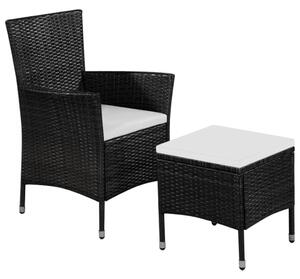 VidaXL fekete polyrattan kültéri szék zsámollyal és párnákkal