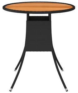 VidaXL fekete polyrattan és tömör akácfa kerti étkezőasztal Ø 70 cm