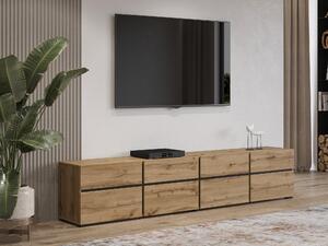 TV-állvány Alfere 101, Laminált forgácslap, 48x225x40cm, Wotan tölgy, Fekete