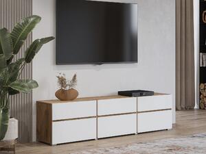 TV-állvány Alfere 102, Laminált forgácslap, 48x180x40cm, Wotan tölgy, Fehér