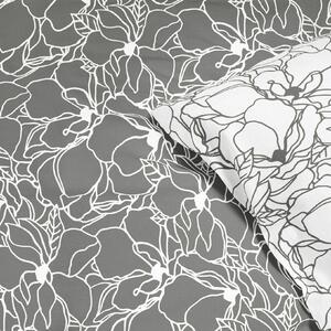 Goldea pamut ágyneműhuzat - cikkszám 1024 - fehér virágmintás sötétszürke alapon 140 x 200 és 70 x 90 cm