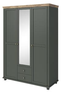 Gardróbszekrény Tolnue 114, Laminált forgácslap, 216x154x62cm, Sötétzöld, Lefkas tölgy