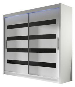 Gardróbszekrény Closico Pallor XI, Laminált forgácslap, 215x180x58cm, Fényes fekete, Fehér