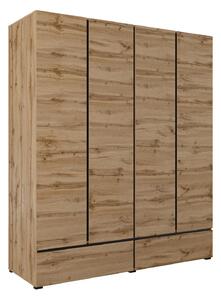 Gardróbszekrény Alfere 119, Laminált forgácslap, 210x180x60cm, Wotan tölgy, Fekete