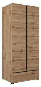 Gardróbszekrény Alfere 118, Laminált forgácslap, 210x89x60cm, Wotan tölgy, Fekete