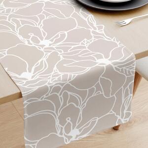 Goldea pamut asztali futó - fehér virágok világos bézs alapon 35x140 cm