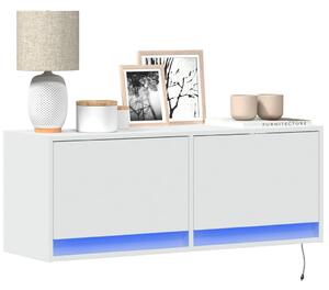 Fehér falra szerelhető TV-szekrény LED-lámpákkal 100x31x35 cm