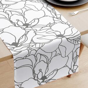 Goldea pamut asztali futó - sötétszürke virágok fehér alapon 35x140 cm