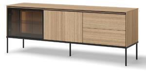 TV-állvány Evaliri 106, Edzett üveg, Laminált forgácslap, 62x166x41cm, Tölgy, Fekete