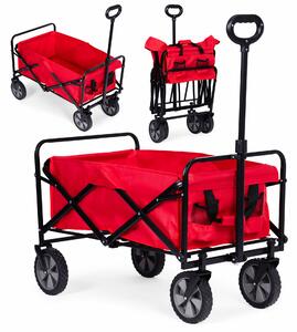 Wózek transportowy składany duży wózek ogrodowy plażowy czerwony 47x105 cm multigarden