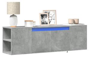 Betonszürke falra szerelhető TV-szekrény LED-del 135x31x39,5 cm