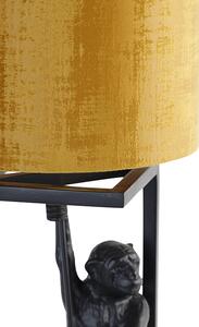 Vintage asztali lámpa fekete szövet árnyalatú arany 25 cm - Cage Abe