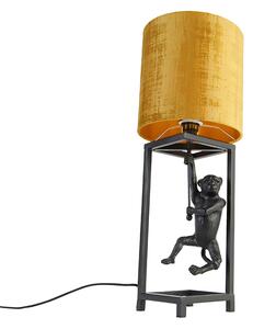 Vintage asztali lámpa fekete szövet árnyalatú arany 25 cm - Cage Abe