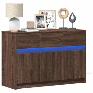 Barna tölgy színű szerelt fa LED-es TV-szekrény 91x34x61 cm