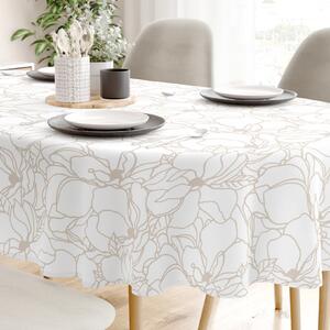 Goldea pamut asztalterítő - világos bézs virágok fehér alapon - ovális 140 x 200 cm