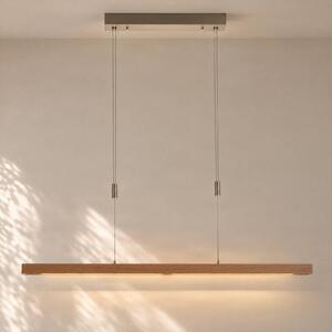 Quitani LED függő lámpa Nora, természetes tölgy, hossza 118 cm, dimmelhető, Világos fa, Nappali / Étkező, Fa, Modern