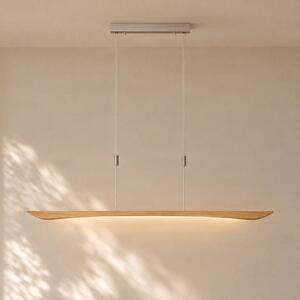 Quitani Hiba LED-es függőlámpa, natúr tölgyfa, hossza 148 cm, dimmelhető, Világos fa, Nappali / Étkező, Fa, Modern