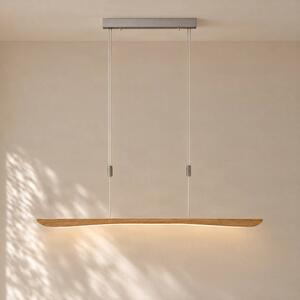 Quitani Hiba LED-es függőlámpa, natúr tölgyfa, hossza 118 cm, dimmelhető, Világos fa, Nappali / Étkező, Fa, Modern