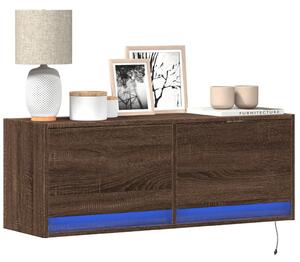 Barna tölgyszínű fali TV-szekrény LED-del 100x31x35 cm