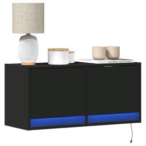 Fekete fali TV-szekrény LED-világítással 80x31x35 cm