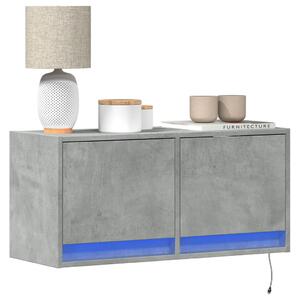 Betonszürke falra szerelhető TV-szekrény LED-del 80x31x35 cm