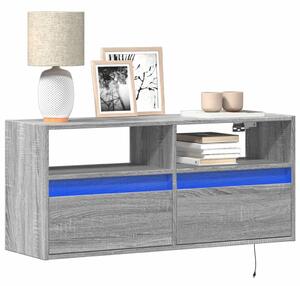 Szürke sonoma színű fali TV-szekrény LED-del 100x31x45 cm
