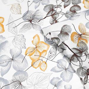 Goldea pamut ágyneműhuzat - barna - szürke virágok és levelek 140 x 200 és 70 x 90 cm