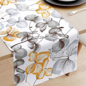 Goldea pamut asztali futó - barna - szürke virágok és levelek 35x140 cm