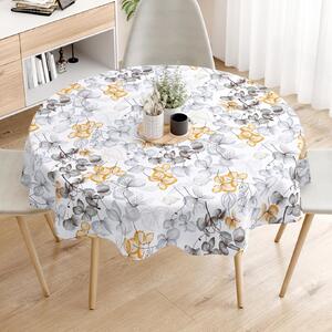 Goldea kör alakú pamut asztalterítő - barna - szürke virágok és levelek Ø 150 cm