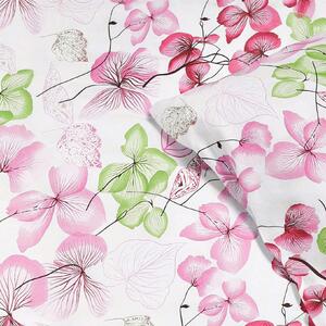 Goldea pamut ágyneműhuzat - rózsaszín - zöld virágok és levelek 140 x 200 és 70 x 90 cm
