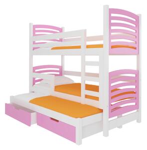 SORTA emeletes ágy, 180x75, fehér/rózsaszín