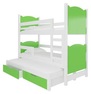 LETIA emeletes ágy, 180x75, fehér/zöld