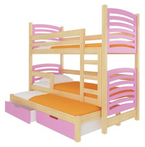 SORTA emeletes ágy, 180x75, fenyő/rózsaszín