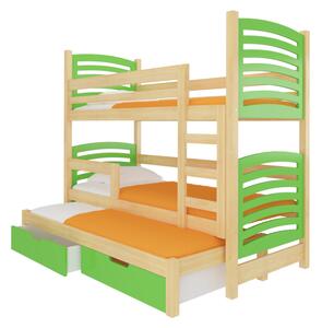 SORTA emeletes ágy, 180x75, fenyő/zöld
