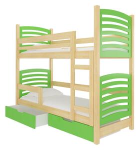 OSINA emeletes ágy, 180x75, fenyő/zöld