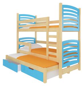 SORTA emeletes ágy, 180x75, fenyő/kék