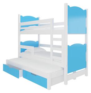 LETIA emeletes ágy, 180x75, fehér/kék